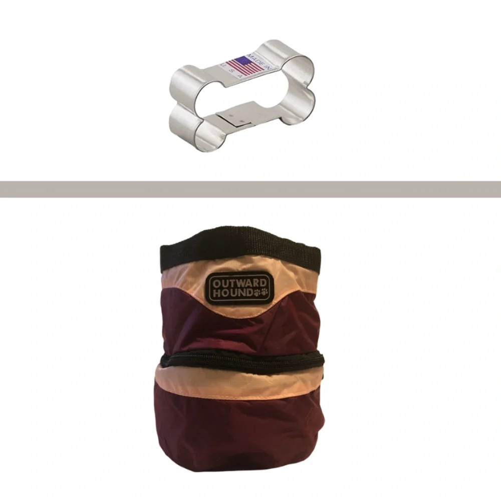 2-in-1 Food & Water Pet Bowl in Beet/Pink + Dog Bone Cookie Cutter